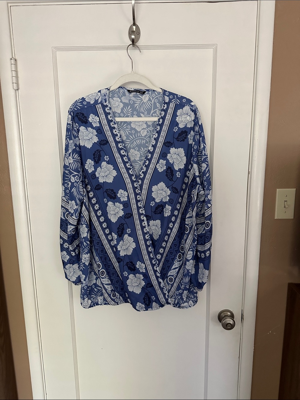 BloomChic Blue and White Floral Wrap Tunic